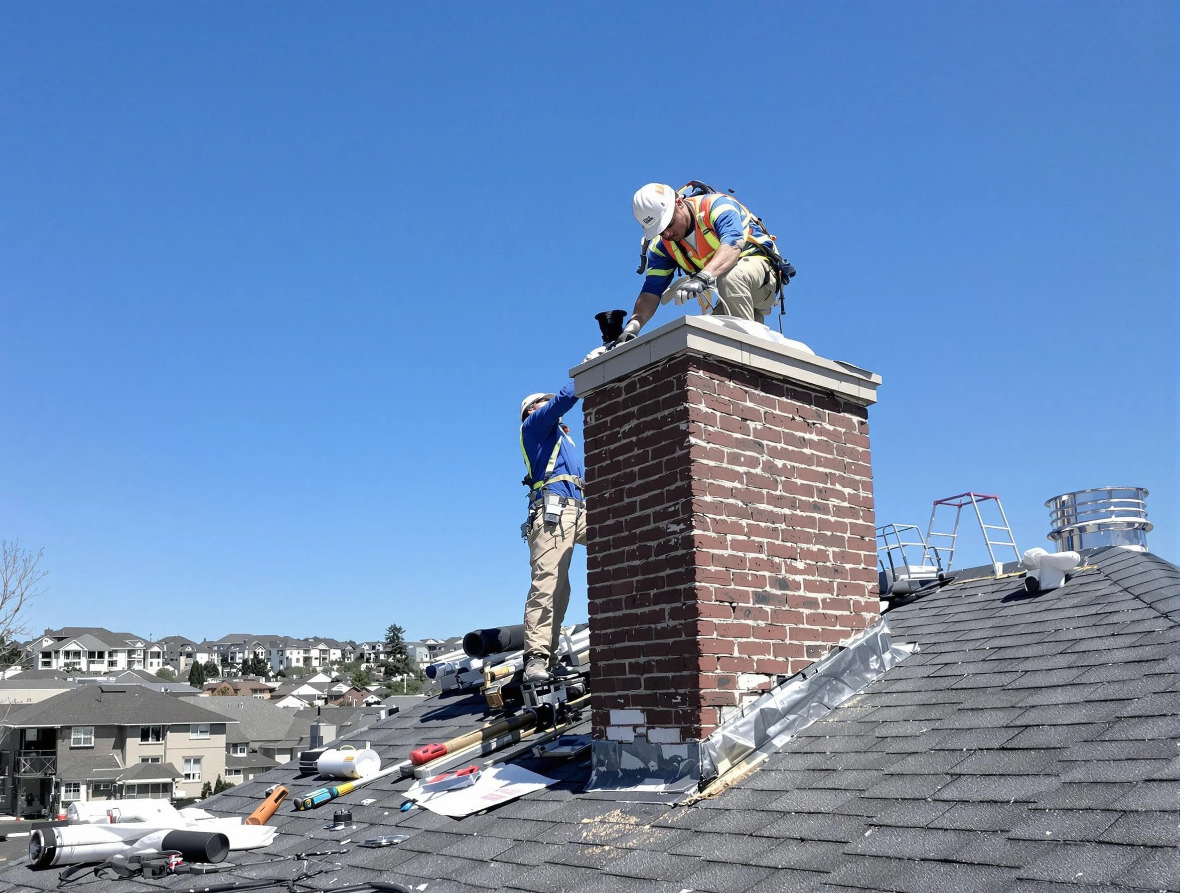 Nutley Chimney Sweep repairing a chimney crown in Nutley, NJ