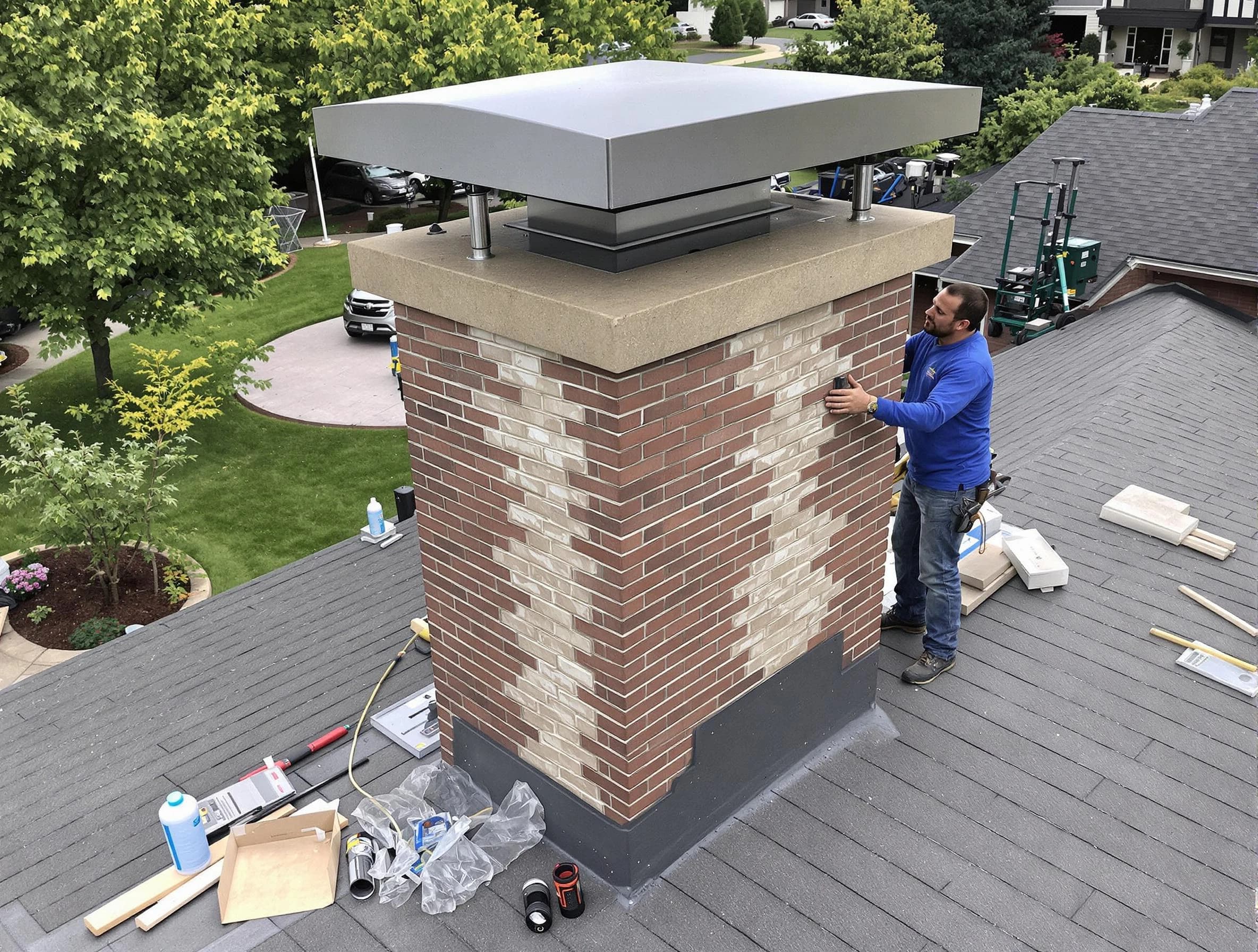 Nutley Chimney Sweep team working on a custom chimney remodel in Nutley, NJ