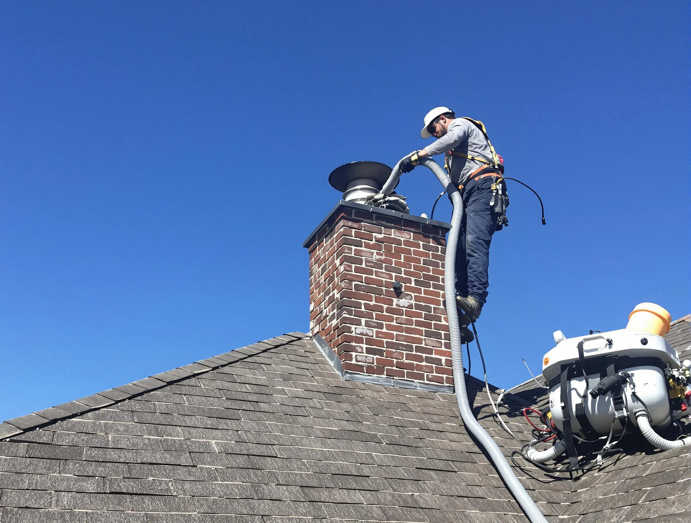 Dedicated Nutley Chimney Sweep team member cleaning a chimney in Nutley, NJ