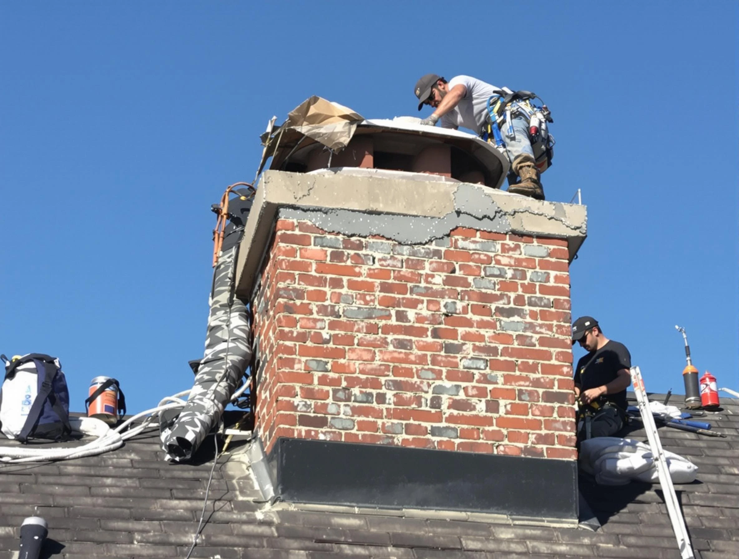 Nutley Chimney Sweep installing a custom chimney crown in Nutley, NJ